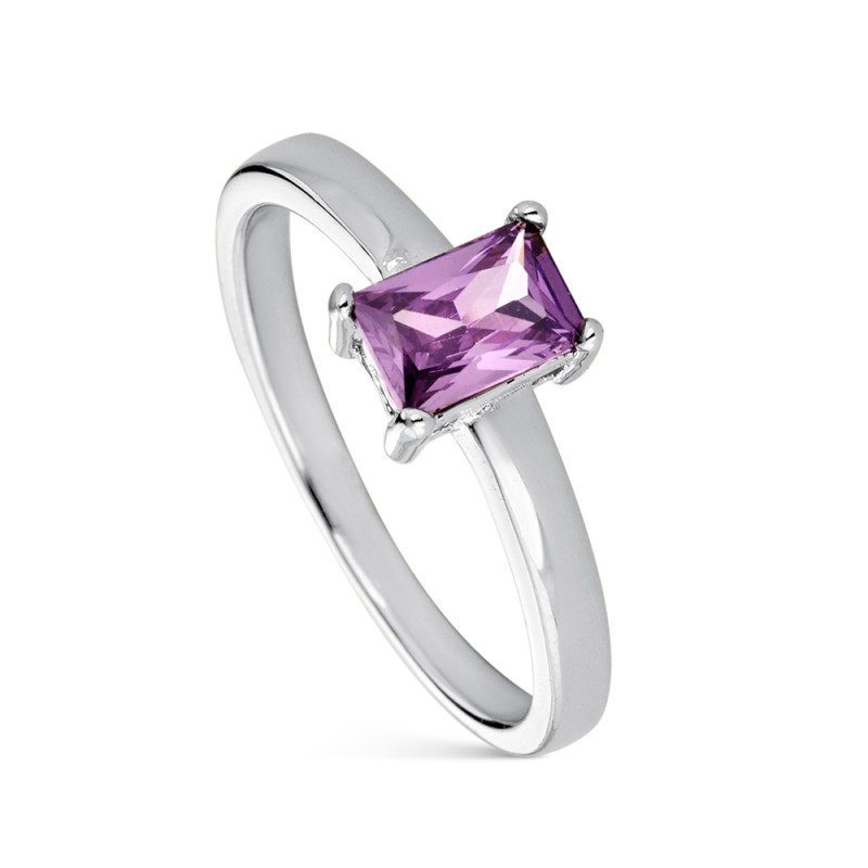 ANILLO DE PLATA SOLITARIO BAGUETTE MORADO