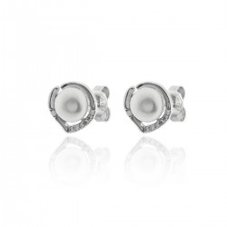 PENDIENTES DE PLATA RODIADA PERLA BLANCA