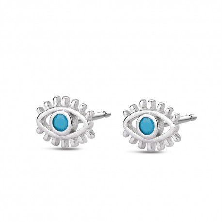 Pendiente de plata rodiado ojo con piedra turquesa