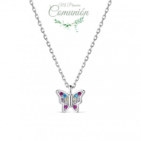 colgante de plata rodiada mariposa con circonitas