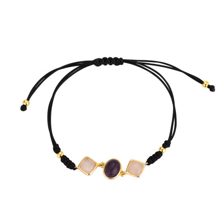 Pulsera de hilo negro piedra natural óvalo y rombo