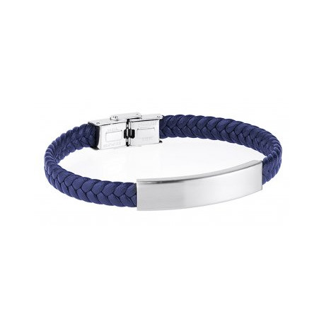 pulsera de piel trenzada en azul con chapa acero