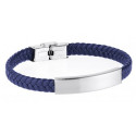 pulsera de piel trenzada en azul con chapa acero