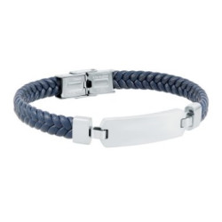 Pulsera de piel trenzada azul y acero 