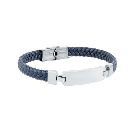 Pulsera de piel trenzada azul y acero 