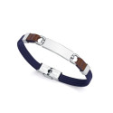 pulsera de acero de nylon azul y piel marron 