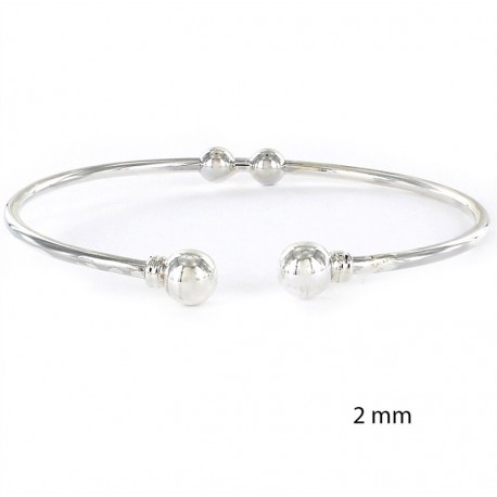 brazalete de plata abierto de 2 mm